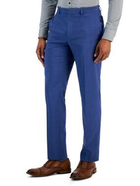 Perry Ellis Portfolio Men's Slim-Fit Tonal Windowpane Dress Pants Blue 36x32